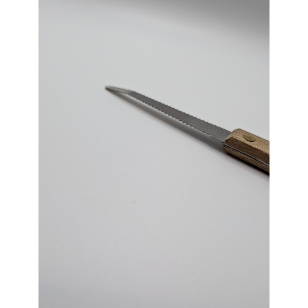 Vintage Ekco Stainless Grapefruit Knife Wood Handle USA Curved Serrated - 7 1/4" - Picture 7 of 7